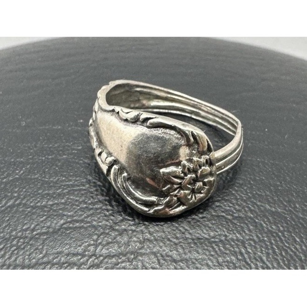 Sterling Silver 925 Spoon Ring Floral Scroll Adjustable Wrap Band 4.19g